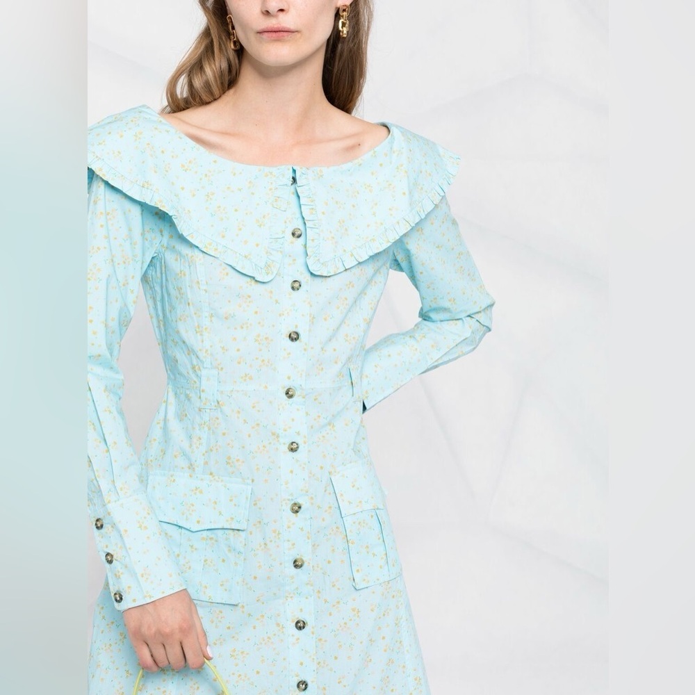 NWT Ganni Floral Print Organic Cotton Long Sleeve Button Down Dress